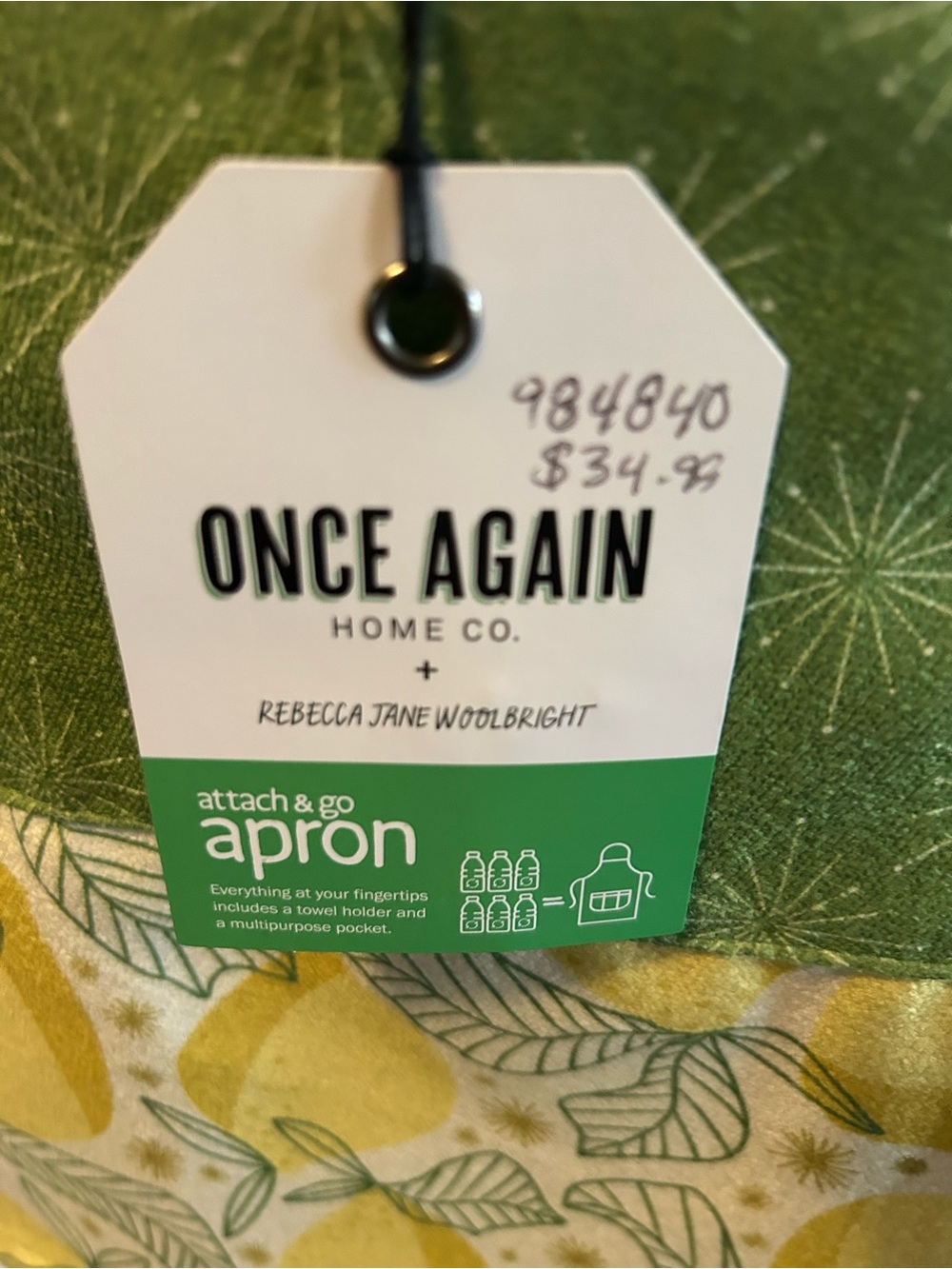 Lemon Print Apron in Yellow and Green - Picture 6 of 6
